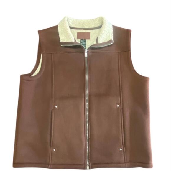 Lauren Ralph Lauren Brown Fleece-Lined Zip Vest Size L Sherpa Collar Workwear - Picture 1 of 8